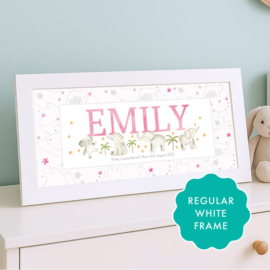 Baby Elephants Name Prints & Frames in Pink & Blue