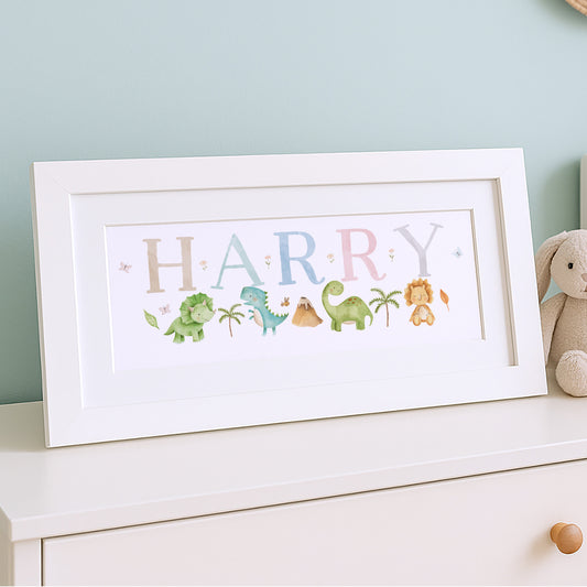 Dinosaur Watercolour Pastels Name Prints & Frames