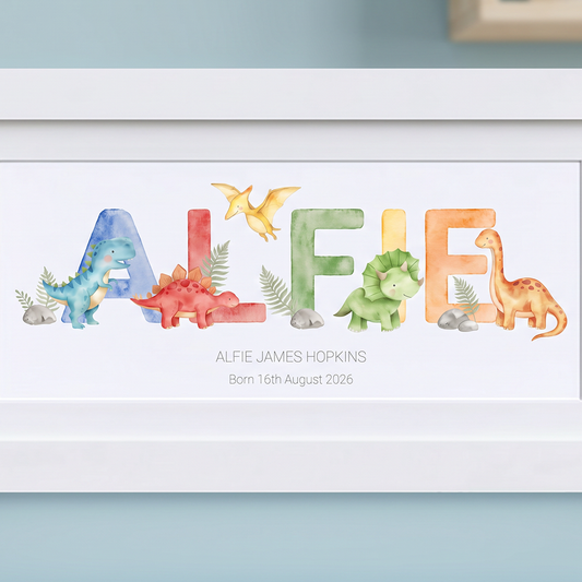 Dinosaur Watercolour Pastels Name Frames