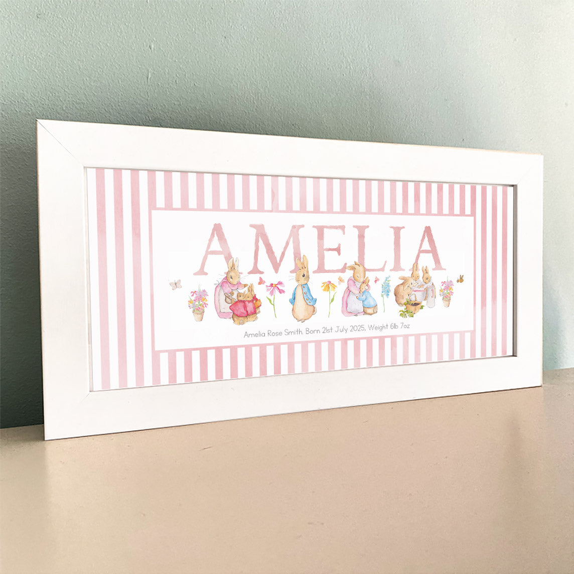 NEW DESIGN - Classic Rabbit & Friends Framed Name