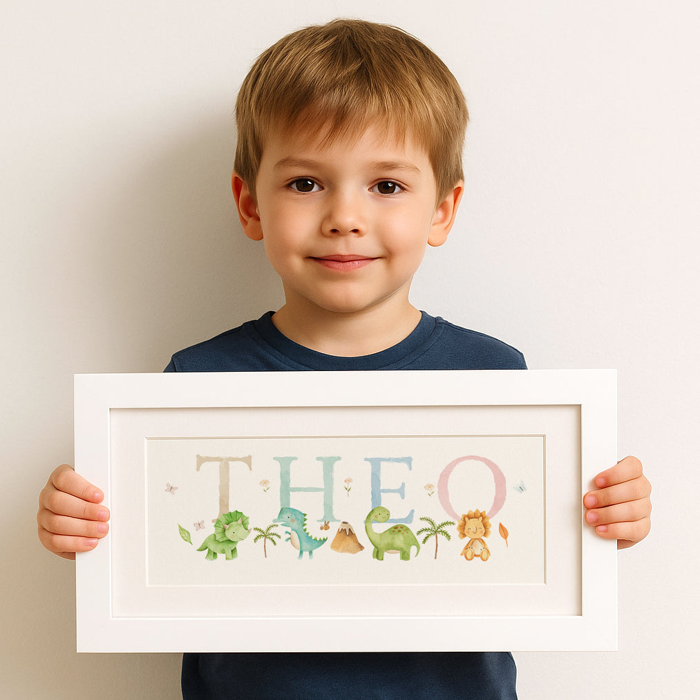 NEW DESIGN - Dinosaur Watercolour Pastels Name Frame