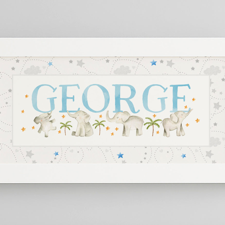 Baby Elephants Name Frame in Pink & Blue
