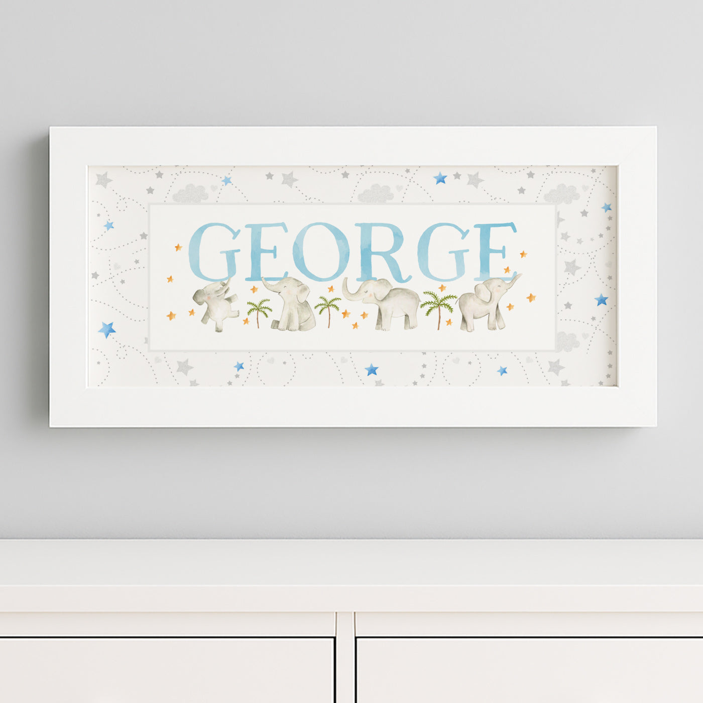 Baby Elephants Name Frame in Pink & Blue