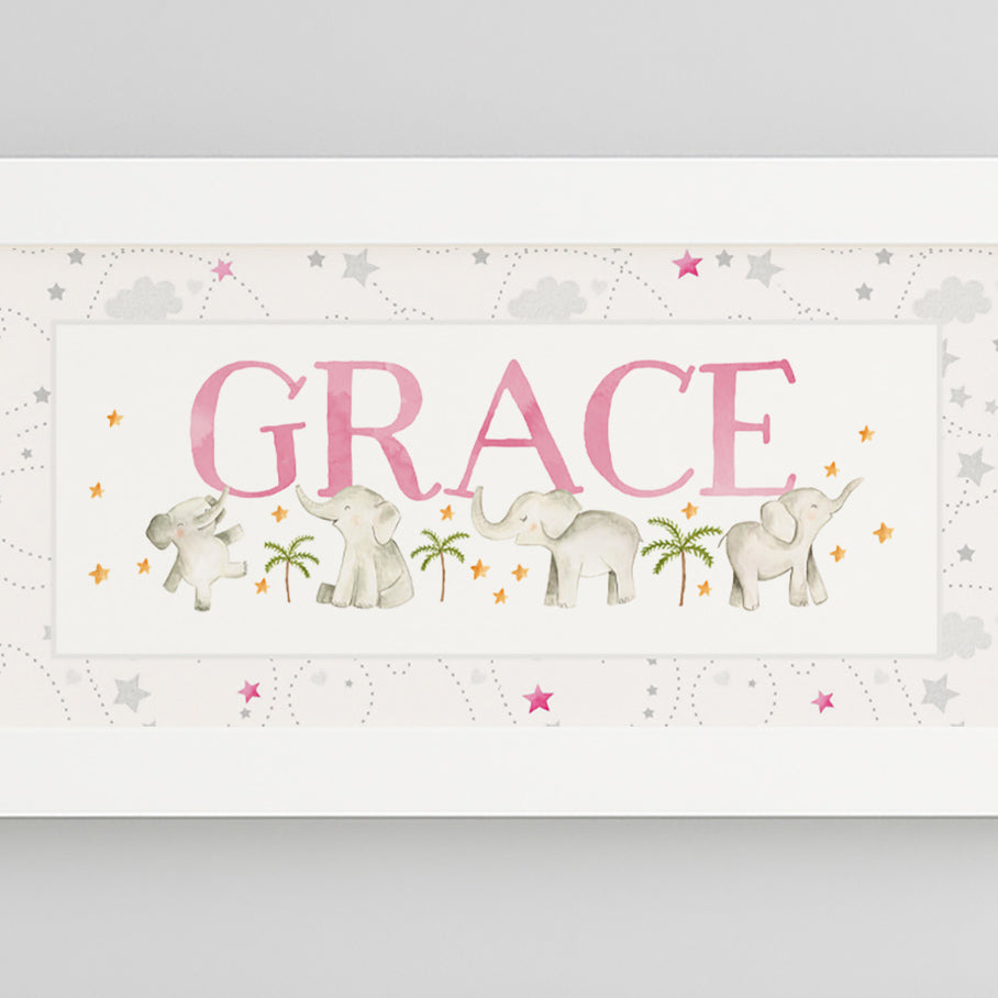 Baby Elephants Name Frame in Pink & Blue