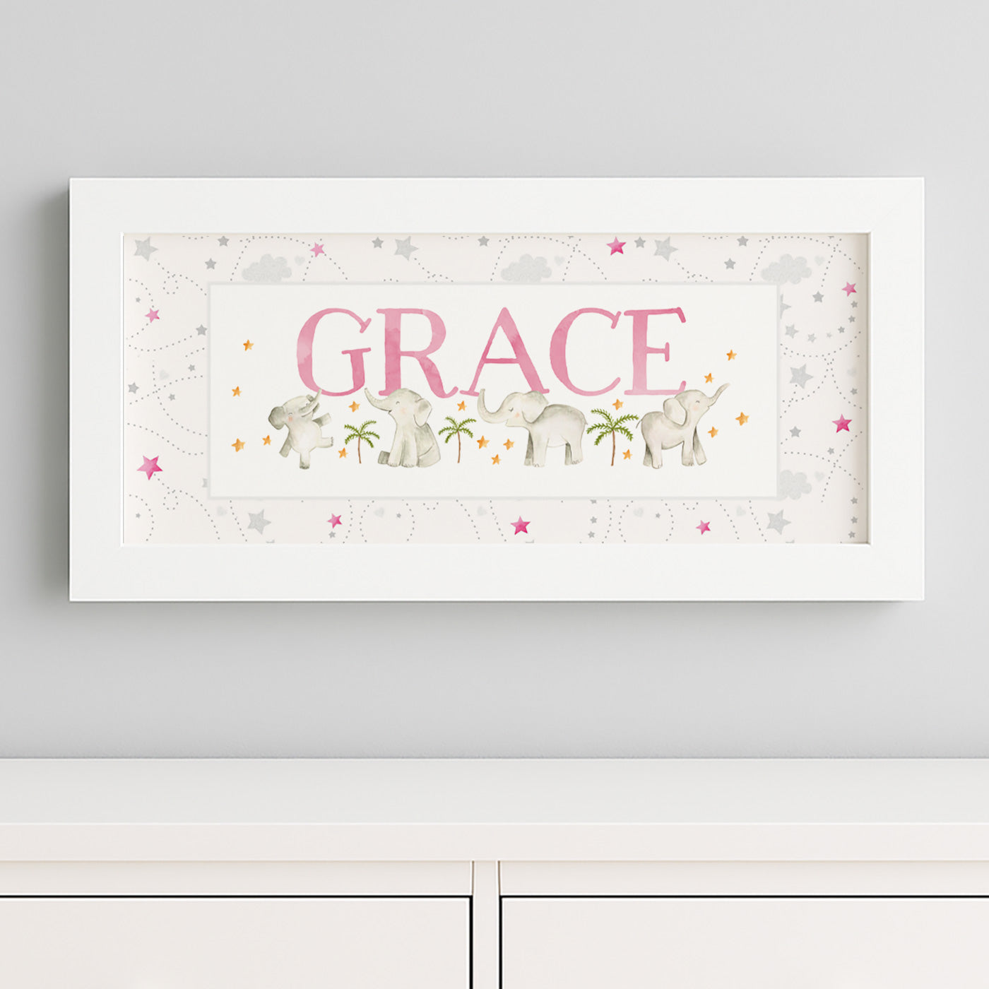Baby Elephants Name Frame in Pink & Blue