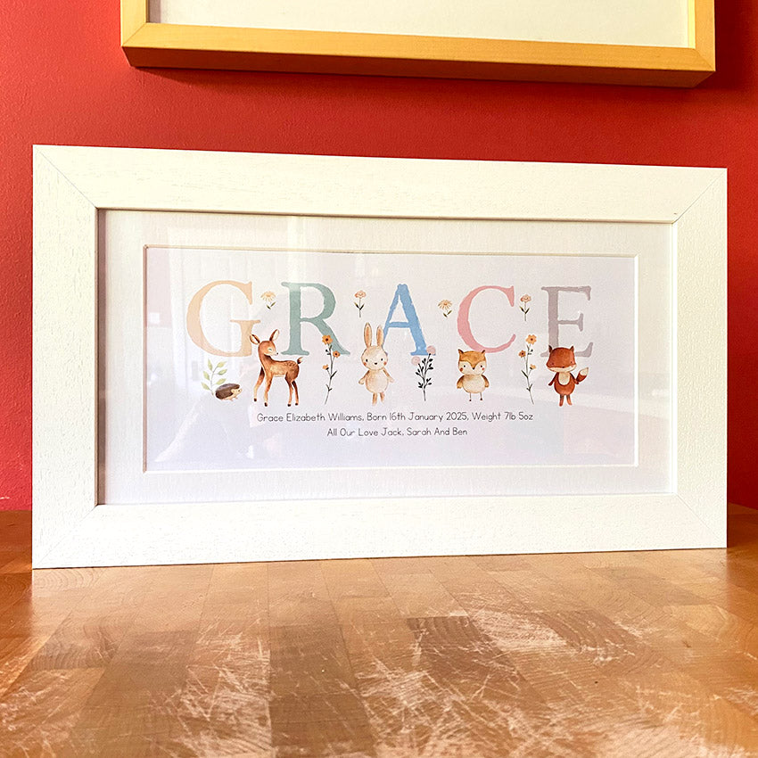 Woodland Pastels Multi-Coloured Name Frame