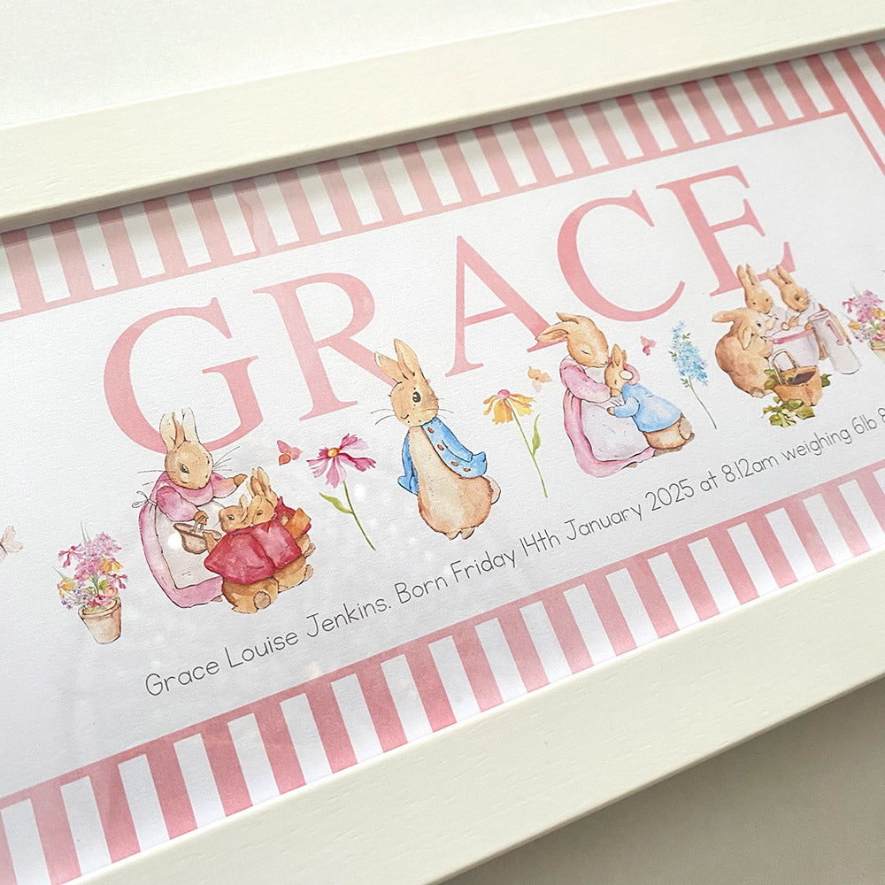 NEW DESIGN - Classic Rabbit & Friends Framed Name