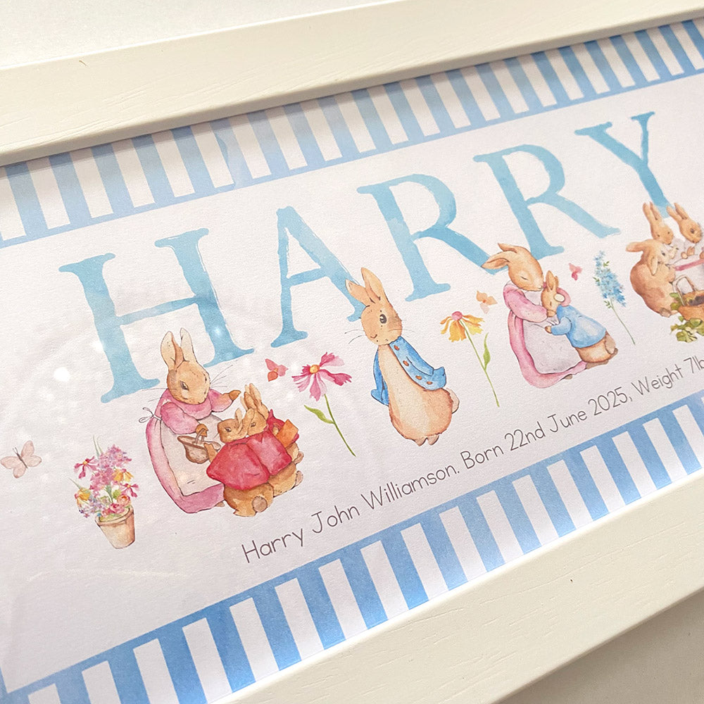 NEW DESIGN - Classic Rabbit & Friends Framed Name