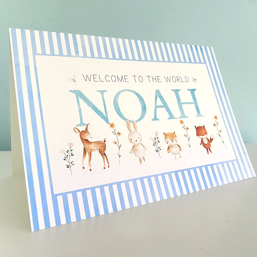 Woodland Animal Baby Card - Personalised