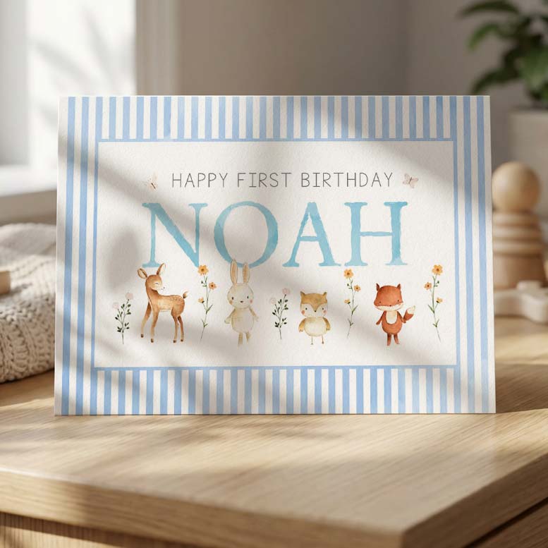 Woodland Animal Baby Card - Personalised