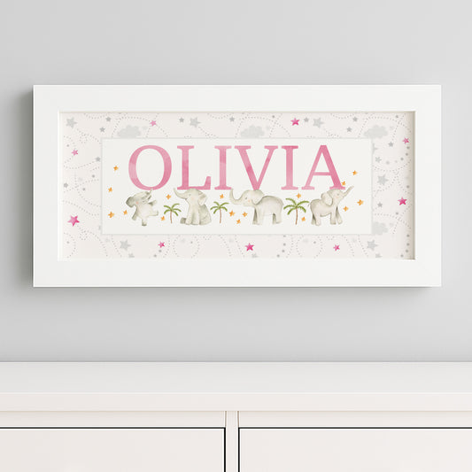 Baby Elephants Name Frames in Pink & Blue
