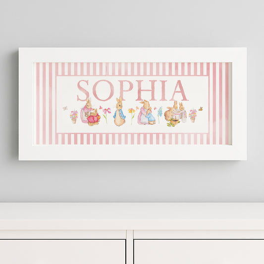 NEW DESIGN - Classic Rabbit & Friends Framed Name