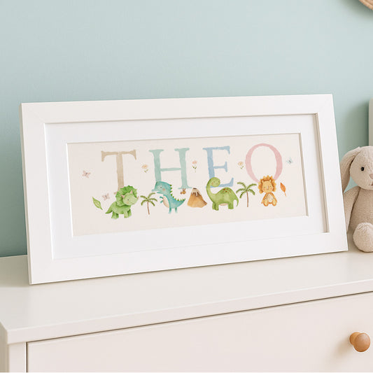 NEW DESIGN - Dinosaur Watercolour Pastels Name Frame