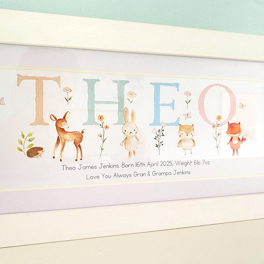 Woodland Pastels Multi-Coloured Name Frame