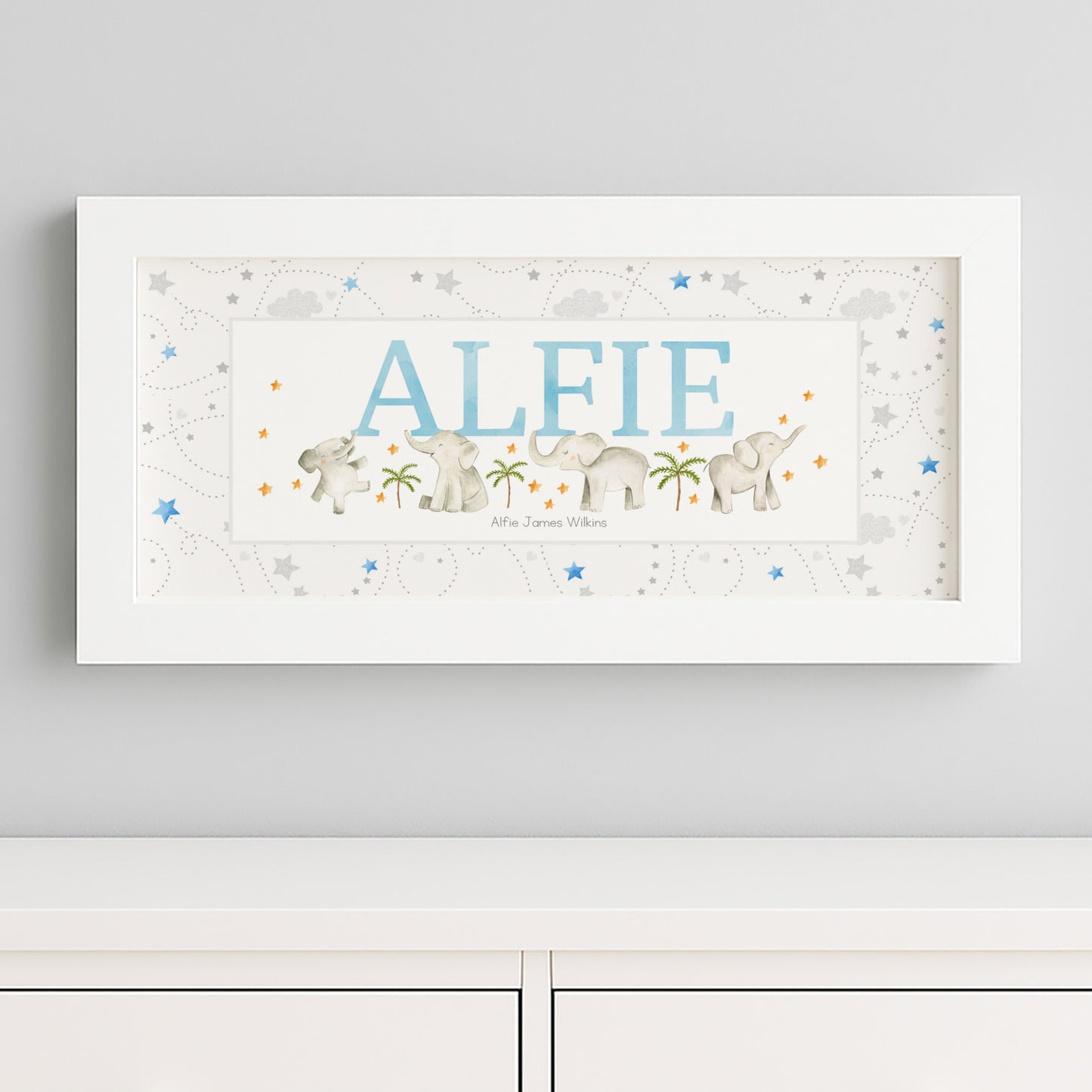Baby Elephants Name Frames in Pink & Blue