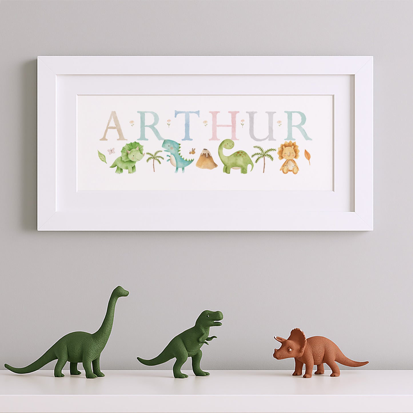 Dinosaur Watercolour Pastels Name Frames