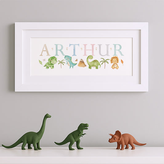 Dinosaur Watercolour Pastels Name Prints & Frames