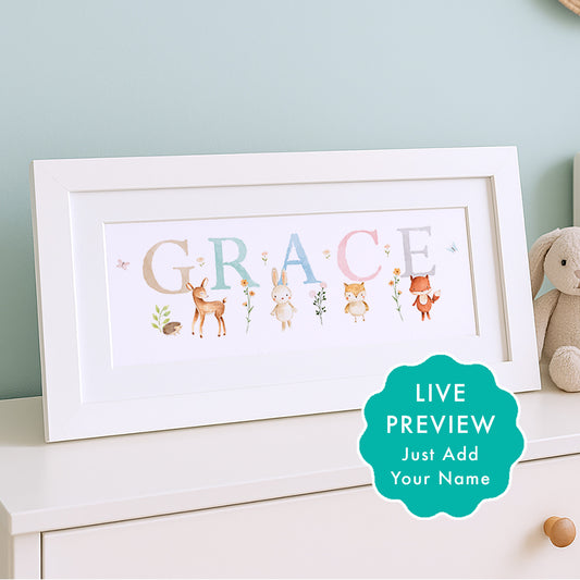 Woodland Pastels Multi-Coloured Name Prints & Frames
