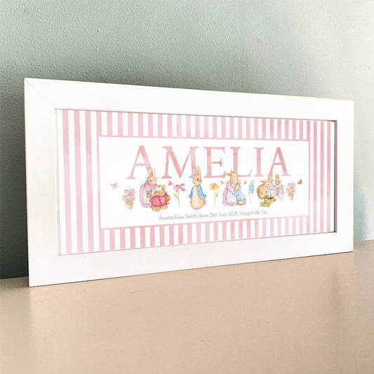 NEW DESIGN - Classic Rabbit & Friends Framed Name