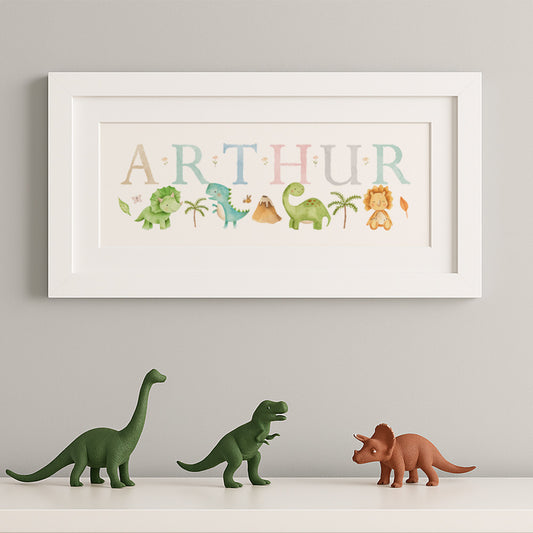 NEW DESIGN - Dinosaur Watercolour Pastels Name Frame
