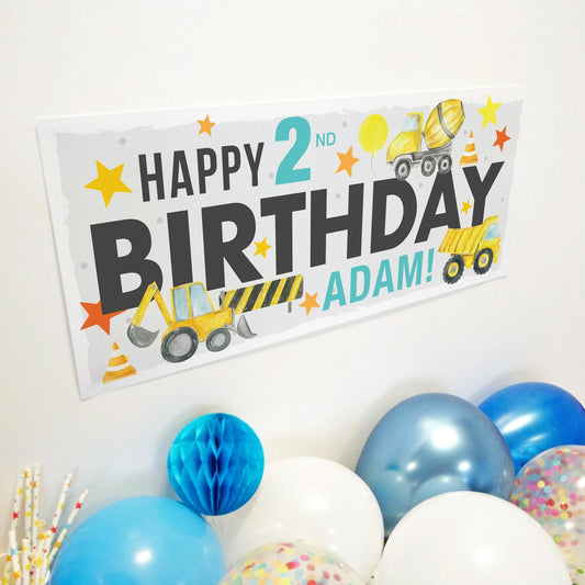 Construction Diggers Birthday Party Banners