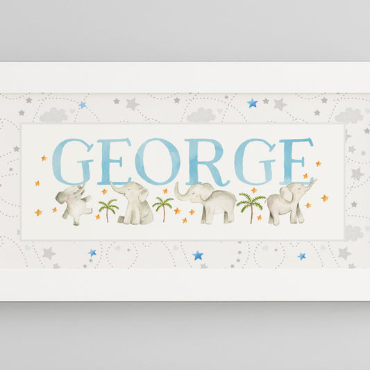 Baby Elephants Name Frame in Pink & Blue