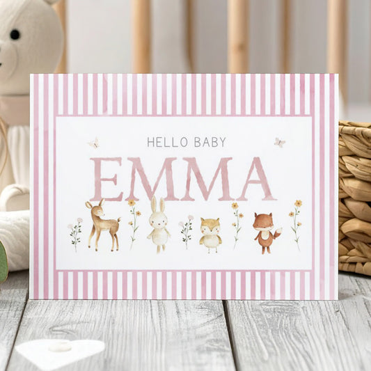 Woodland Animal Baby Card - Personalised