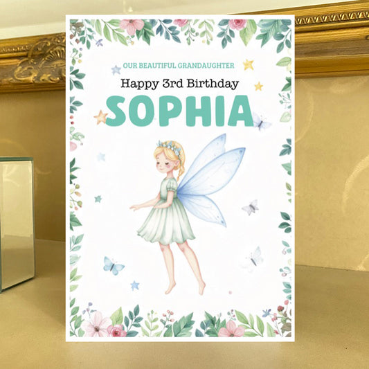 Fairy Floral Birthday Card - Personalised