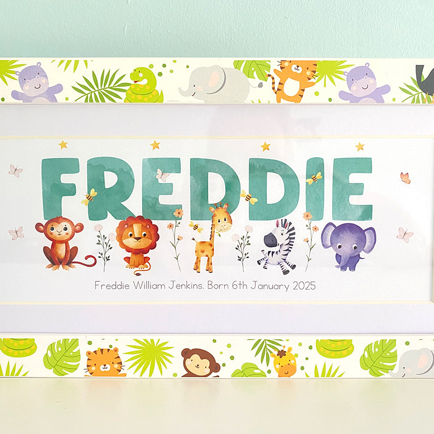 Jungle Animals Name Frame - Mint