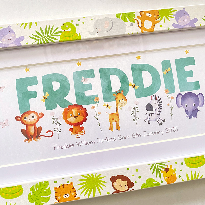 Jungle Animals Name Frame - Mint
