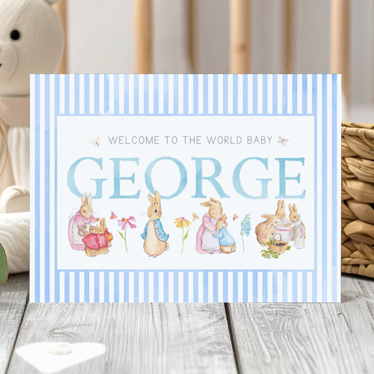 Classic Rabbit & Friends Baby Card - Personalised