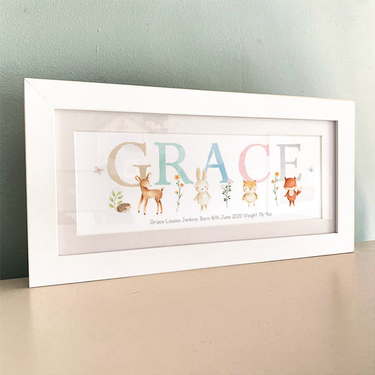 Woodland Pastels Multi-Coloured Name Frame