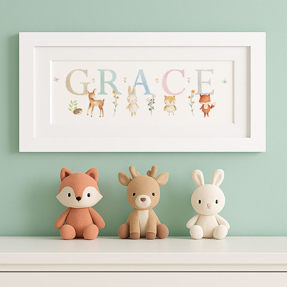 Woodland Pastels Multi-Coloured Name Frame