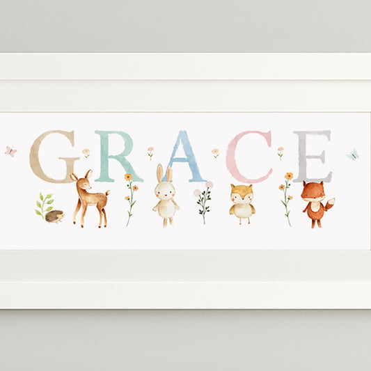 Woodland Pastels Multi-Coloured Name Frame