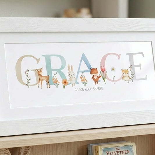Woodland Pastels Multi-Coloured Name Frames