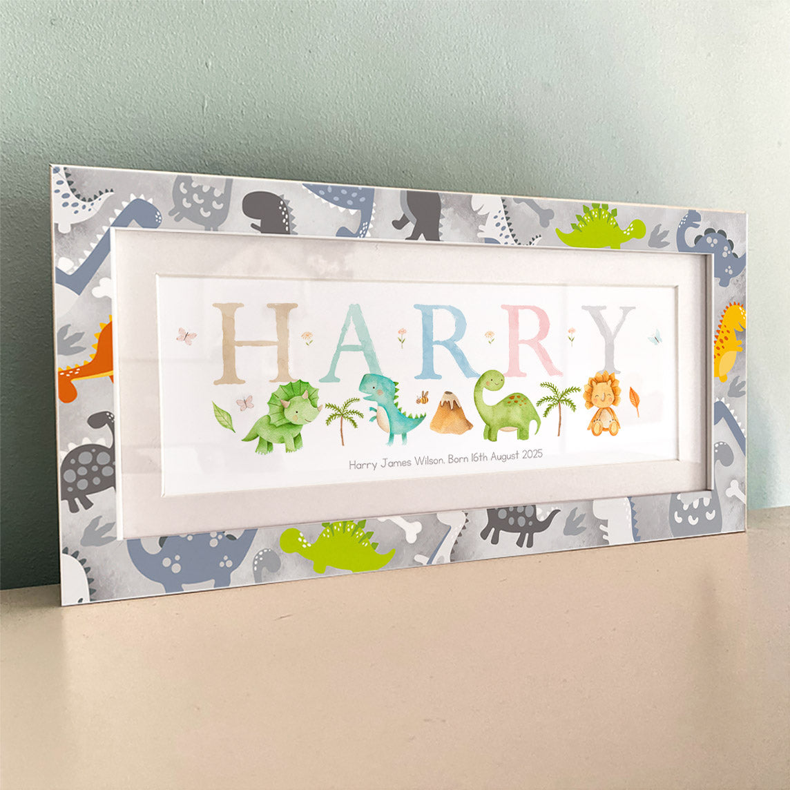 NEW DESIGN - Dinosaur Watercolour Pastels Name Frame