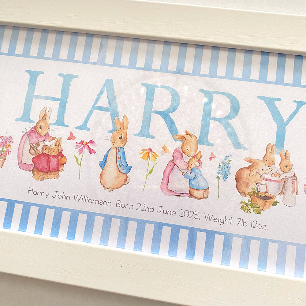 NEW DESIGN - Classic Rabbit & Friends Framed Name
