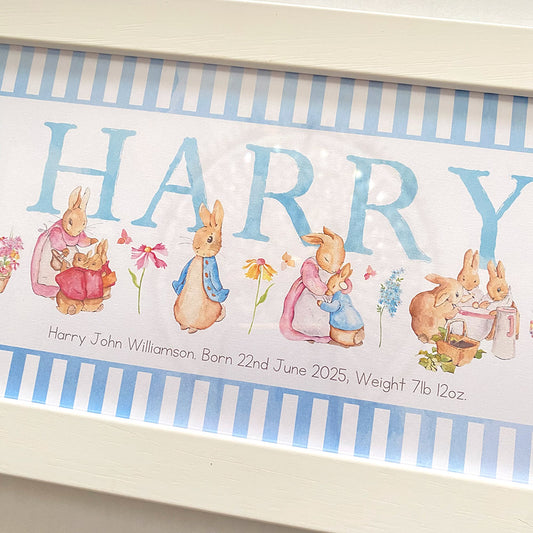 NEW DESIGN - Classic Rabbit & Friends Framed Name