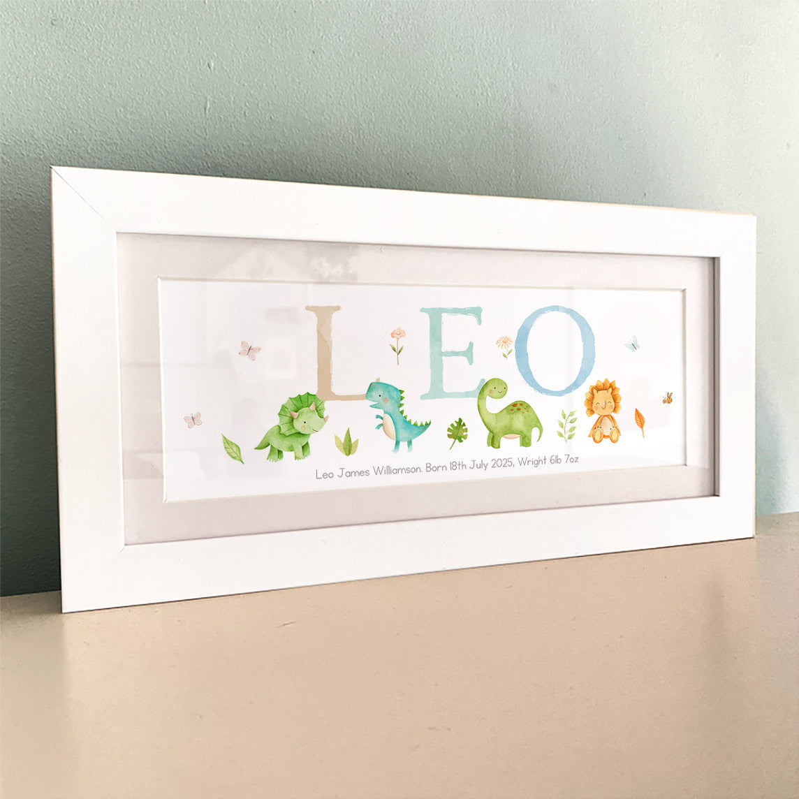 NEW DESIGN - Dinosaur Watercolour Pastels Name Frame