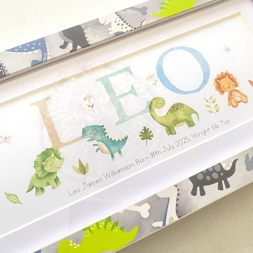 NEW DESIGN - Dinosaur Watercolour Pastels Name Frame