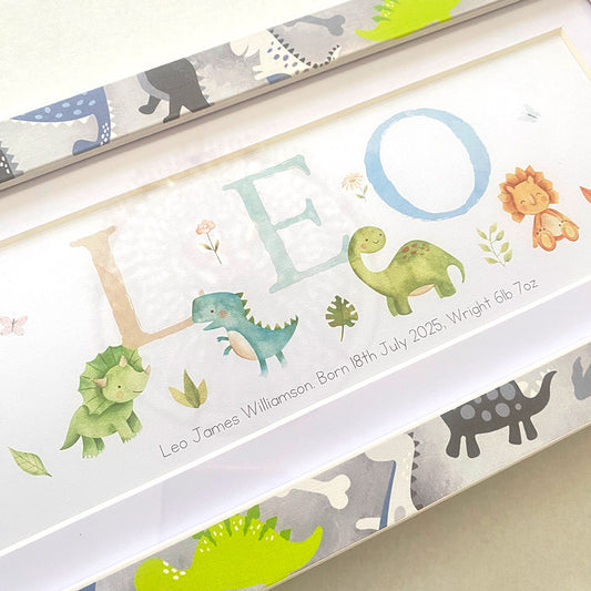 NEW DESIGN - Dinosaur Watercolour Pastels Name Frame