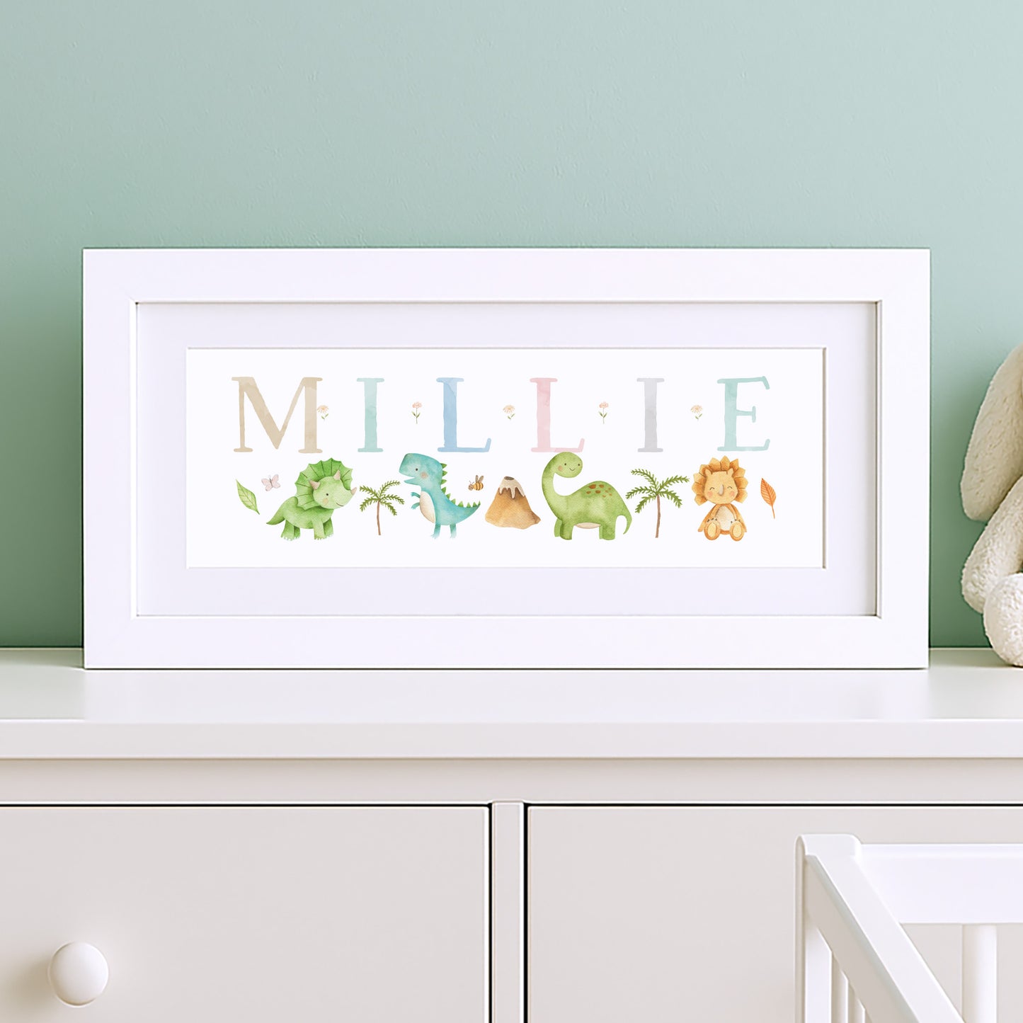 Dinosaur Watercolour Pastels Name Frames