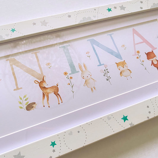 Woodland Pastels Multi-Coloured Name Frame