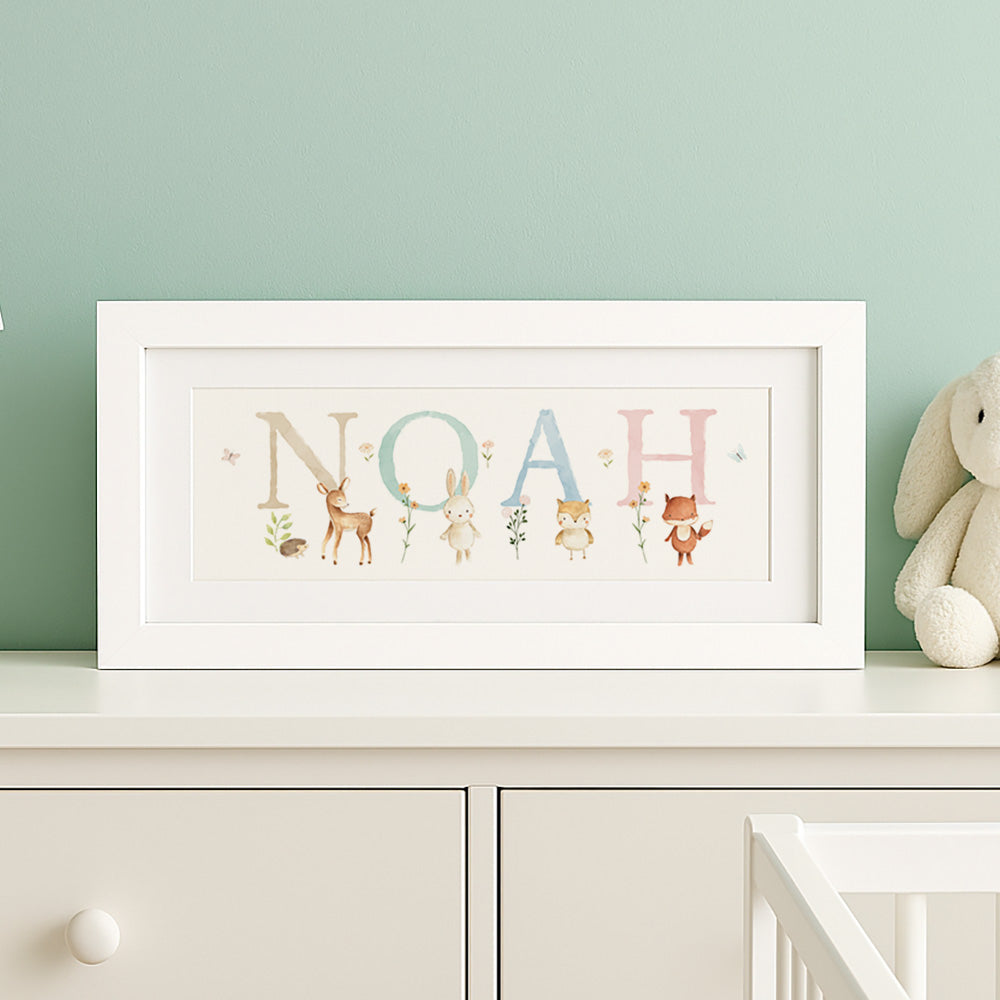 Woodland Pastels Multi-Coloured Name Frame
