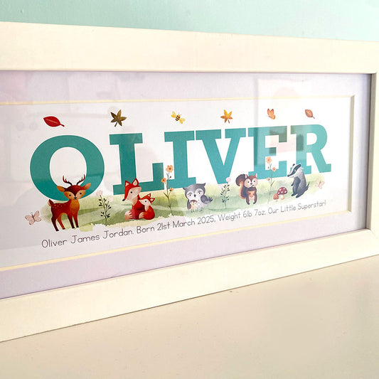 Woodland Animals Name Frame. Baby Name Gifts