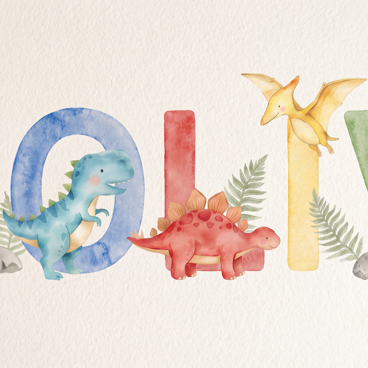 Dinosaur Watercolour Pastels Name Frames