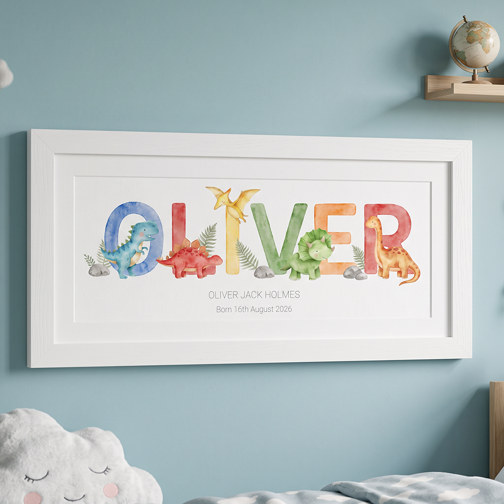 Dinosaur Watercolour Pastels Name Frames