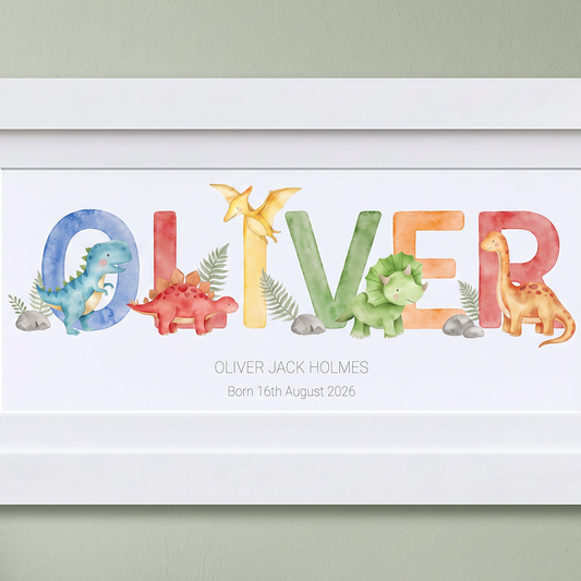 Dinosaur Watercolour Pastels Name Frames