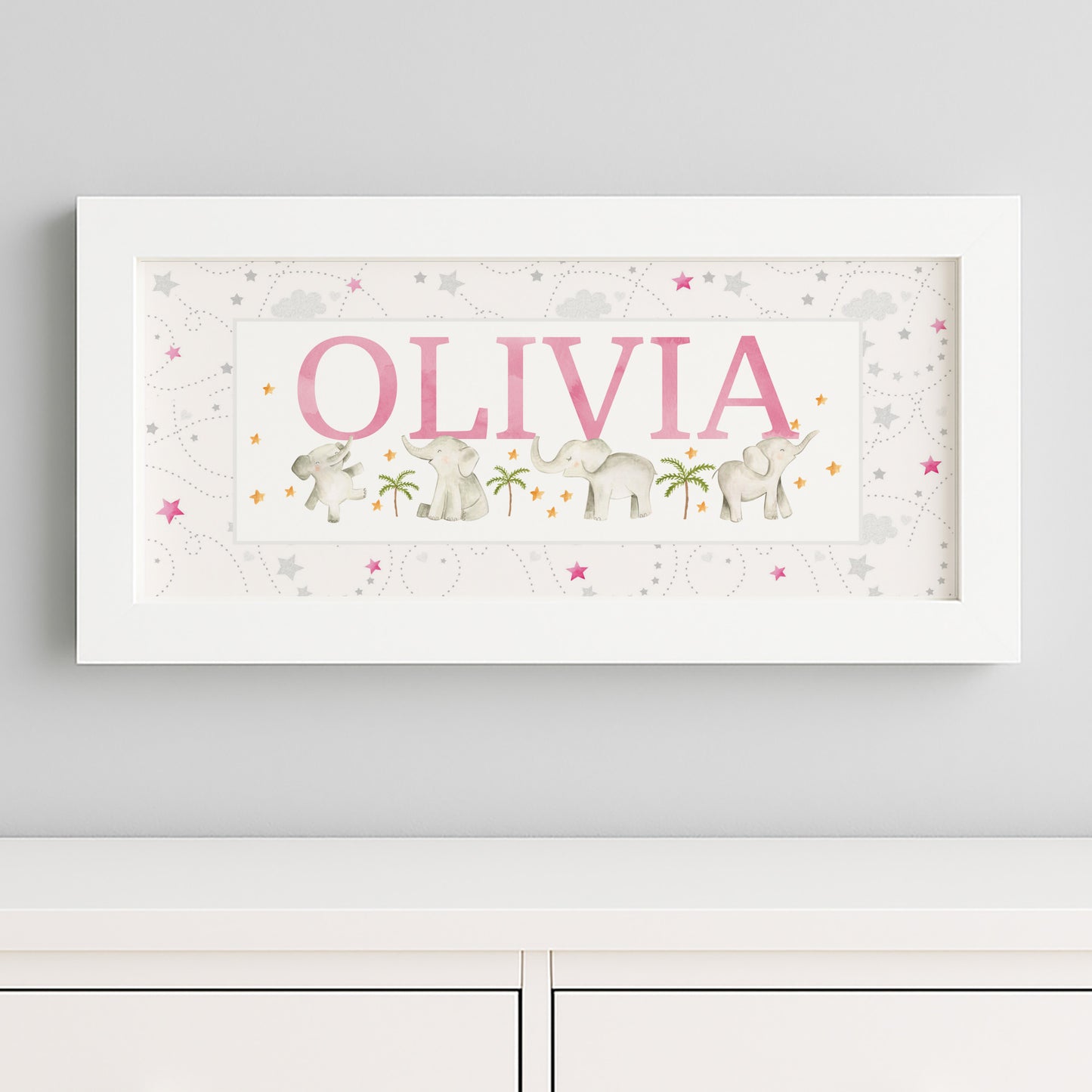 Baby Elephants Name Frames in Pink & Blue