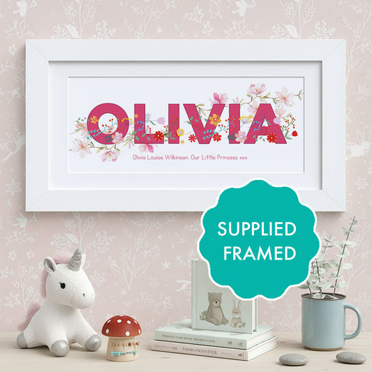 Floral Name Frames. Personalised Christening Gifts